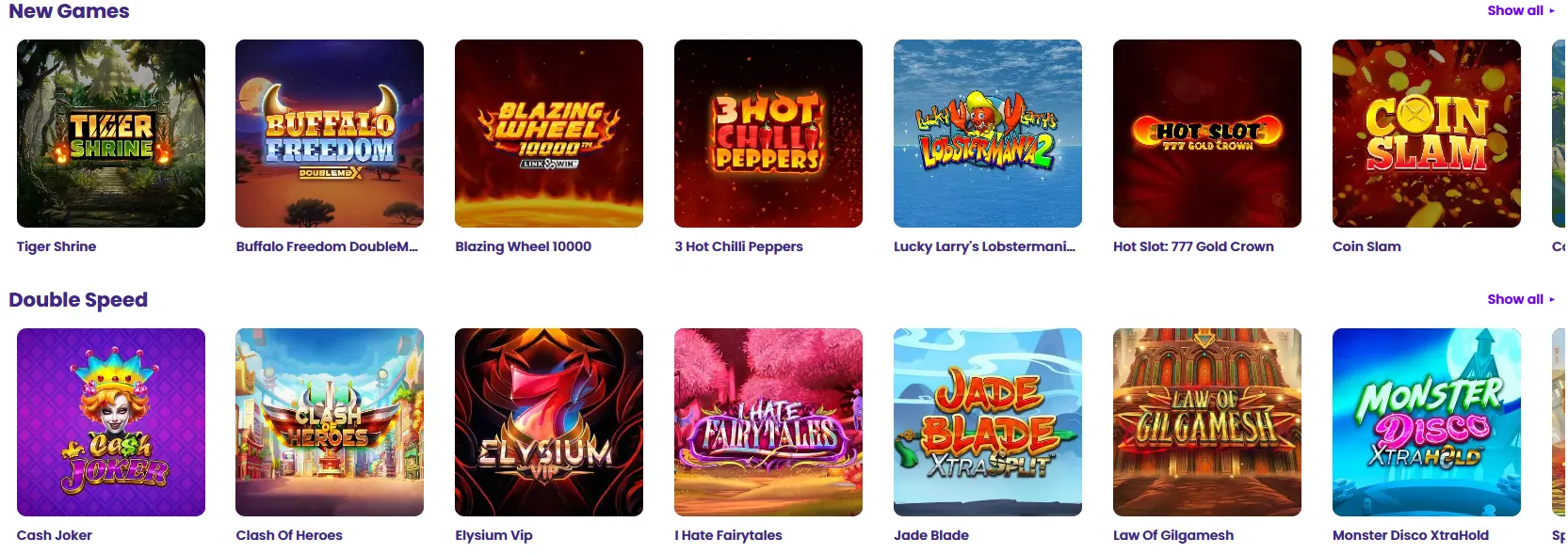Double speed slots at Wildz Casino